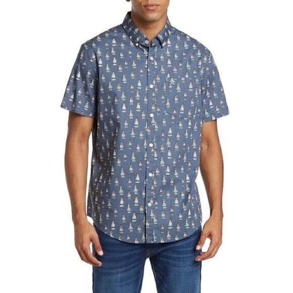 Penguin Mens Hula Girl Short Sleeve Slim Fit Shirt Small Cotton Bearing Sea - Picture 1 of 11